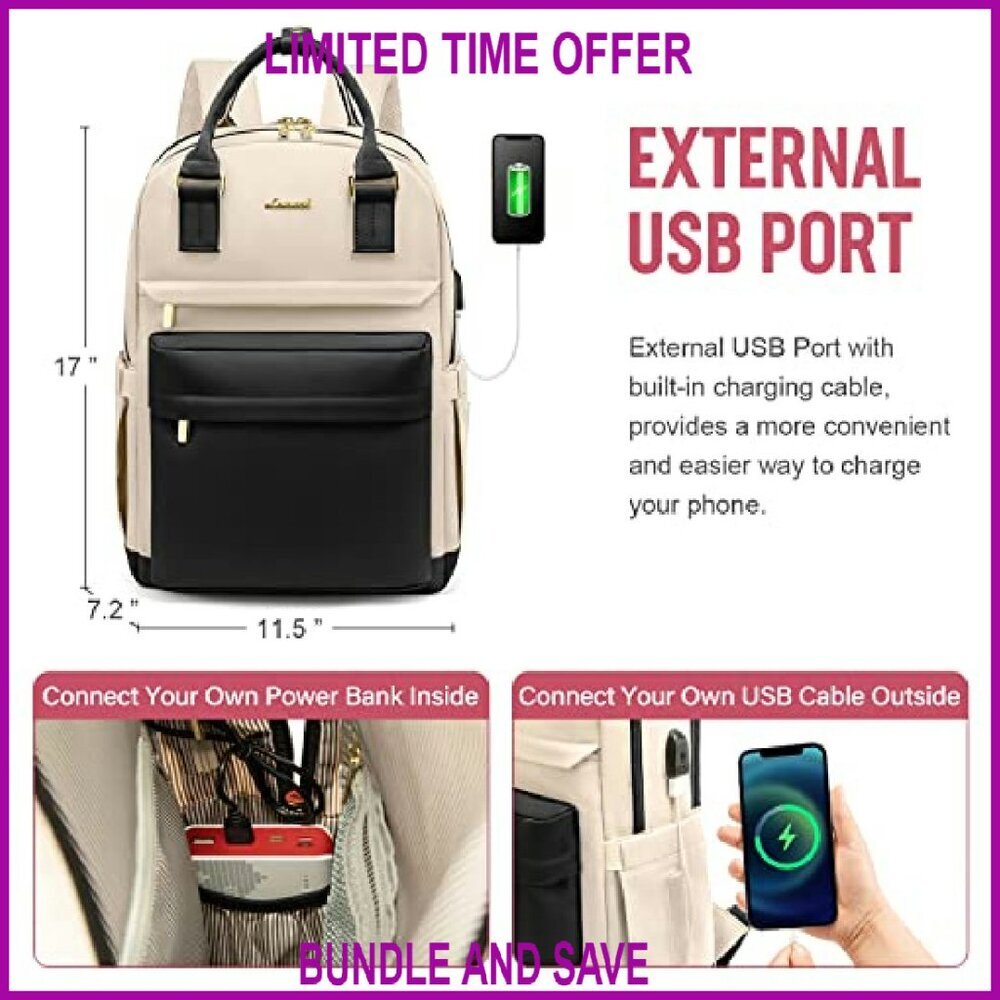 15.6 Inch Laptop Backpack with USB Port, Waterproof, Multi-Compartment Travel - Picture 4 of 7